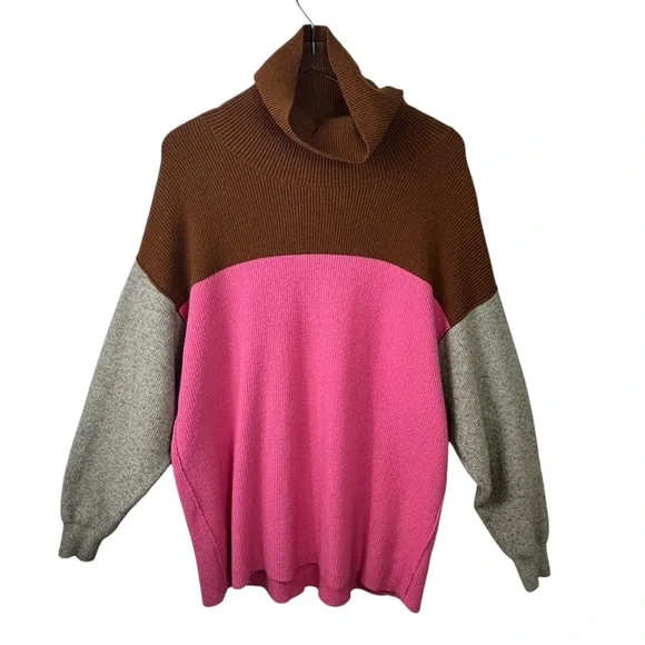 Free People Candy Pop Structured Colorblock Soft Oversized Turtleneck Sweater M - Picture 7 of 11